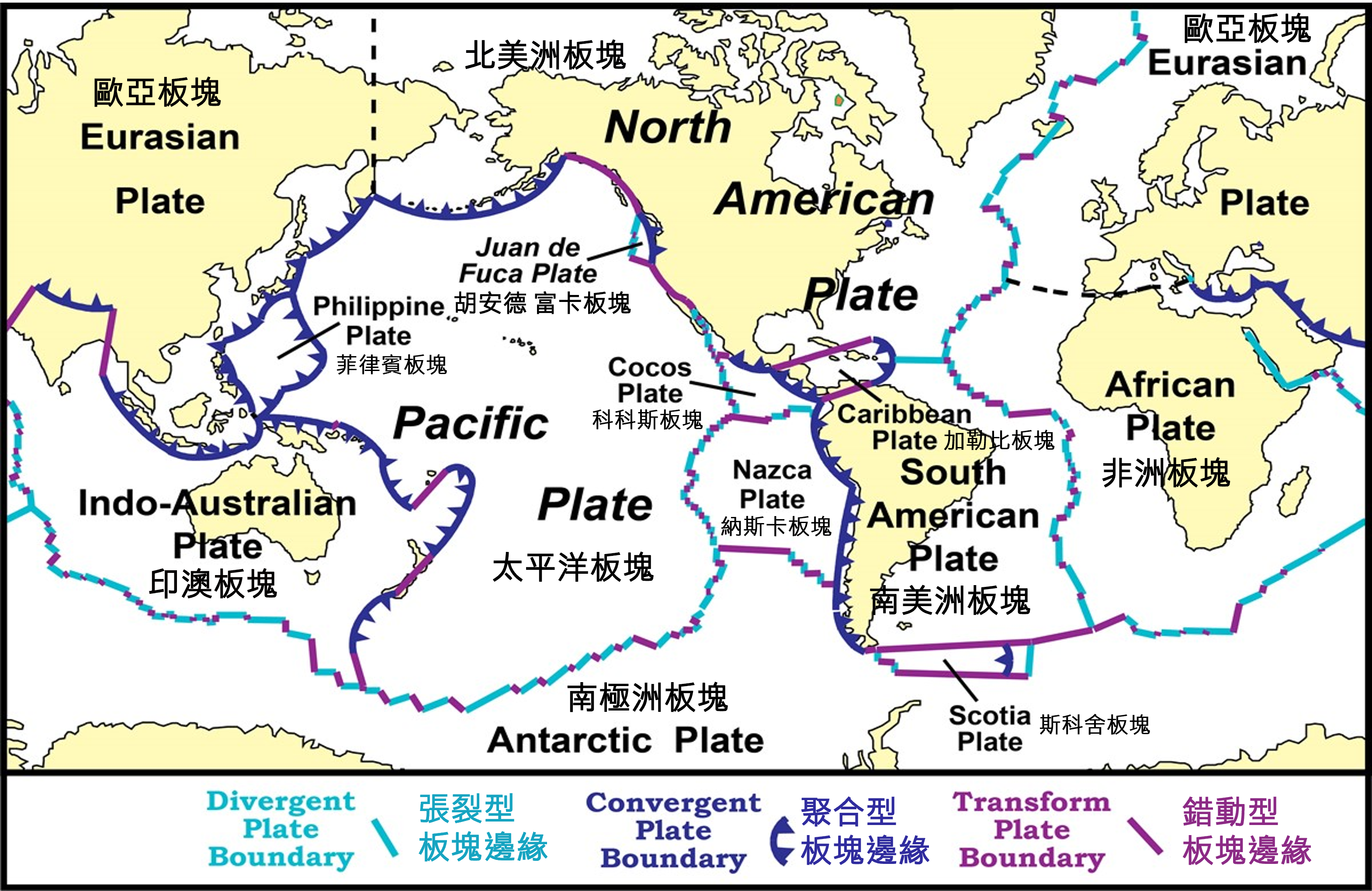 Global tectonic plate map